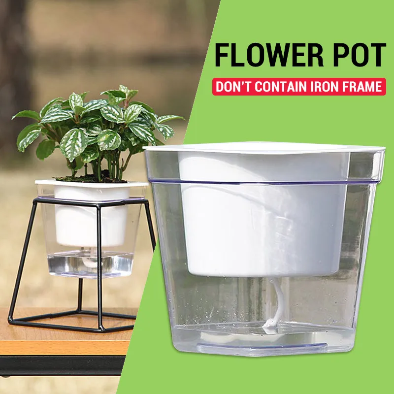 

Plant Grow Basin Self Watering Baskets Home Decor Square White Flowerpot Office Balcony Transparent Garden Pot