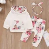 Toddler Baby Girl Clothes Set Newborn Girls Outfit White Pocket Hoodie Top + Floral Print Pants+Headband Spring New Born Fashion ► Photo 1/6