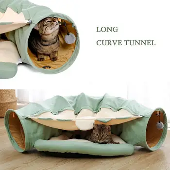 

Pet Cat Tunnel Bed 2 Way Tube Suede Comfortable Fabrics Collapsible Toy With Ball Puppy Pet Tunnel Toys for Cats Kitten Mat Nest