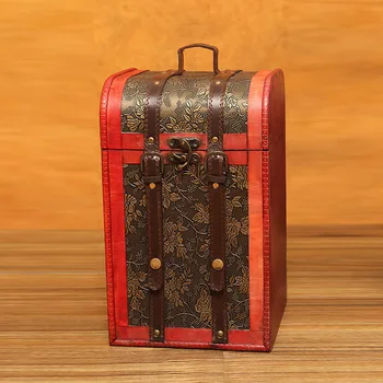 

New-Vintage Wood Wine Box Portable Archaistic Wine Box Retro Gift Wine Storage Box Bottle Packag with Handle Bar Accessories