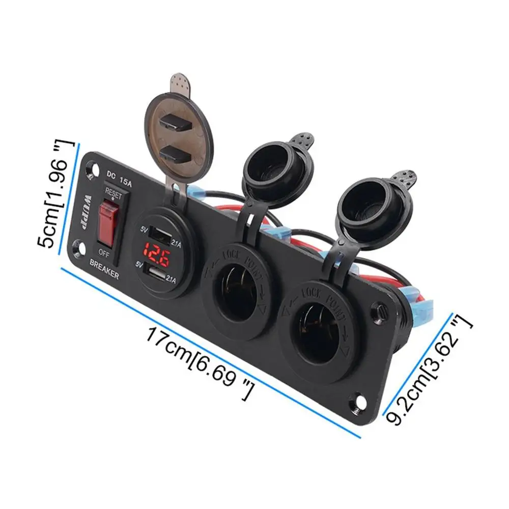 4 in 1 Switch Panel Dual USB Fast Charging Digital Display Voltage Meter Double Cigarette Lighter Socket for Auto Yacht