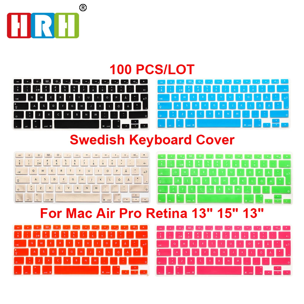 HRH 100 개 초박형 스웨덴 실리콘 젤 EU/UK 키보드 커버 스킨 보호 스티커 필름, MacBook Air Pro Retina 13 15 17