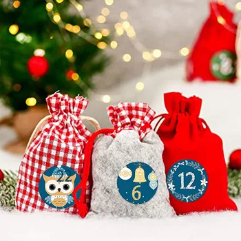 

Christmas Advent Calendar 24 Days Burlap Gift Bags Hanging Countdown Drawstring Gift Bags Set FP8