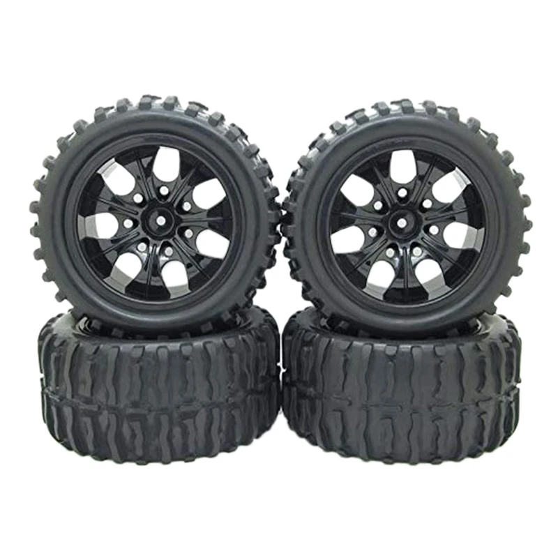 Promo Chance for  12mm Hub Wheel Rim and Tires 1:10 Off-Road RC Car Buggy Tyre with Foam Inserts Black Pack of 4