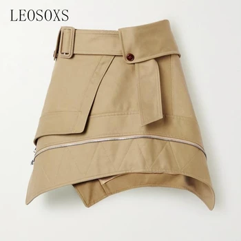 

celebrity dresses Women Fashion Casual Asymmetrical Skirts Female High Waist With Sashes Ruched Irregular England Style Skirt