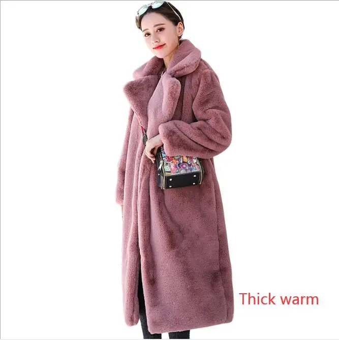 

Winter Women High Quality Faux Rabbit Fur Coat Luxury Long Fur Coat Loose Lapel OverCoat Thick Warm Plus Size Female Plush Coats