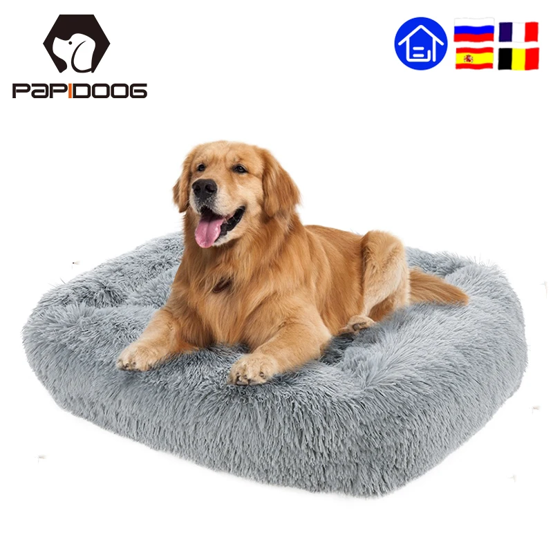 Cama de perro supersuave, caseta cuadrada mullidas de gato, cojín cálido y cómodo para dormir, sofá lavable, cachorro de felpa larga