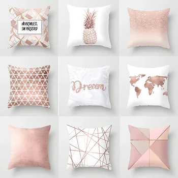 

Nordic Pink Geometric Cushion Cover Sofa Pillow Cover Seat Car Home Hotel Decor Throw Pillowcase Xmas Decoration Cushion Case