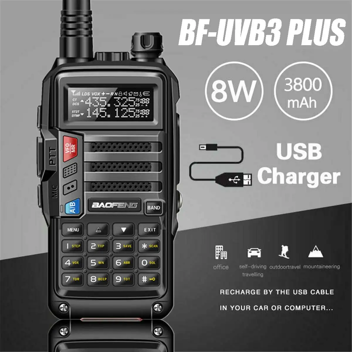 

BaoFeng BF-UVB3 Plus 8W Powerful Walkie Talkie CB Ham Two Way Radio 128CH 136-174Mhz & 400-520Mhz 10KM Long Range Upgrade UV 5R