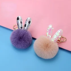 Korean Fashion Soft Hairball Pendant Bunny Ears Faux Fur Pendant Key Chain Bag Accessories Purses Phone Charm Itabag Ornament