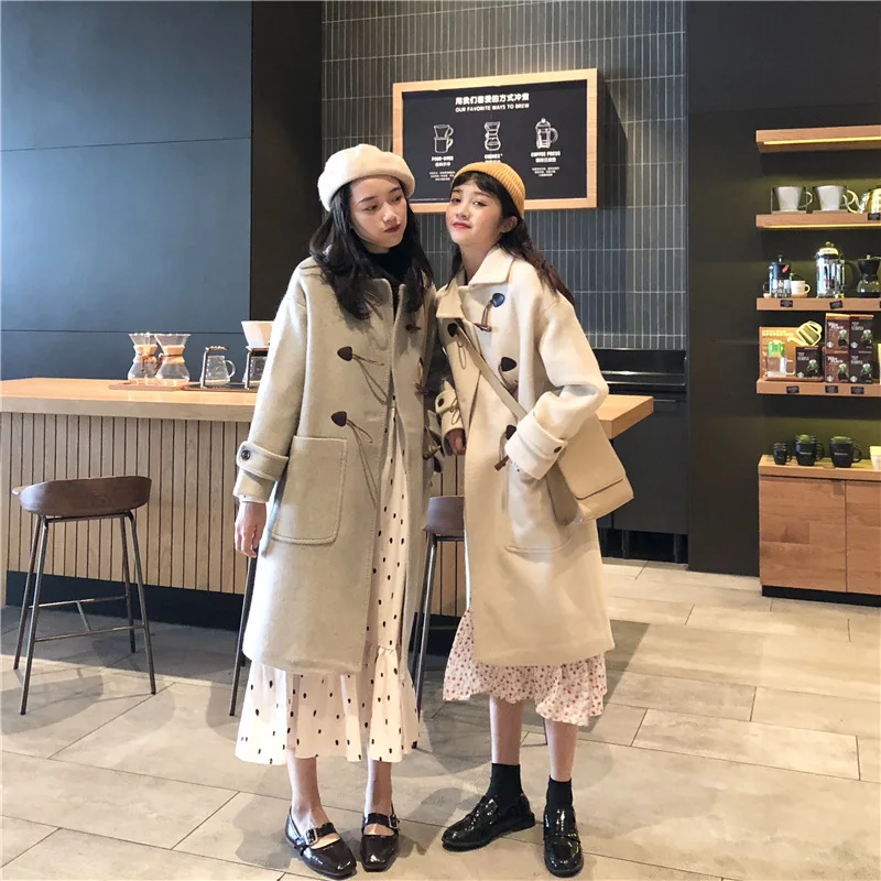 

Photo Shoot 2019 WOMEN'S Dress Autumn & Winter New Style Korean-style Toggle Long Thick Woolen Jacket Overcoat Women's