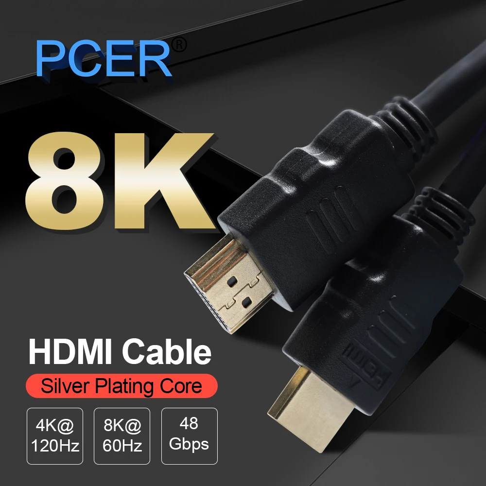 PCER HDMI CABLE 48Gbs bandwidth 8K HDR HDMI 4K 120Hz 60Hz for Samsung LG SONY TCL 8KTV Screen Cable