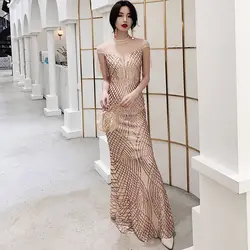 Русалка Vestidos De Festa элегантные капли Qipao женское лоскутное платье макси блестки шампанского кисточкой сеточный Ципао пикантный Халат