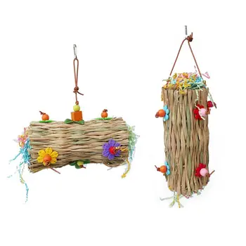

Straw Parrot Swing Toys with Colorful Ribbons Bird Chewing Hanging Cage Decor D0AC