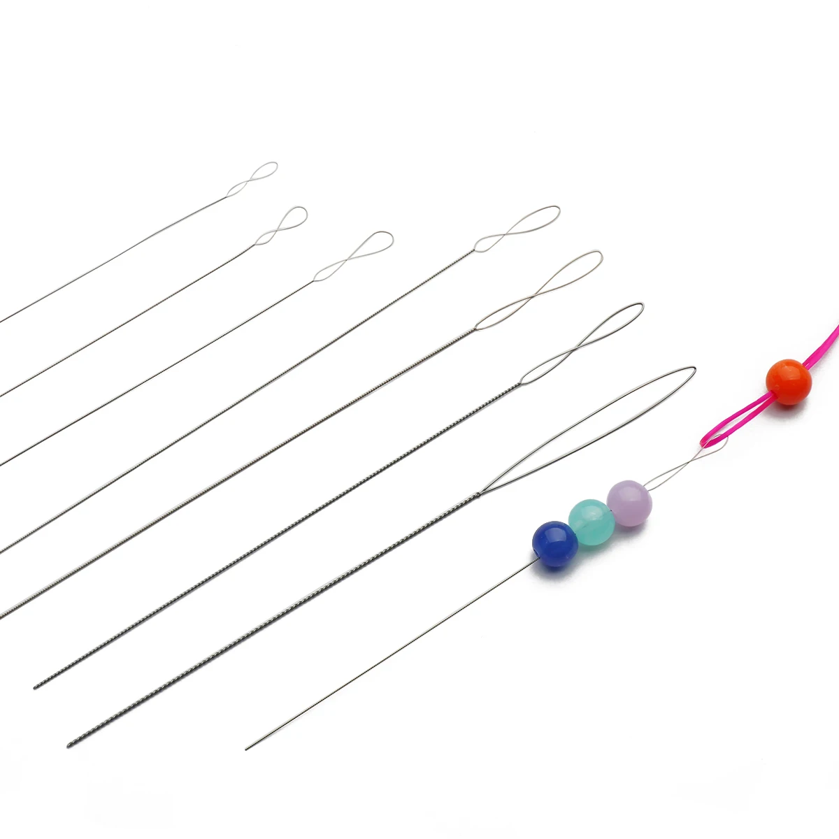 Agujas para adornos de cuentas de ojo grande de acero inoxidable de 8-14cm de longitud, pasadores de cordón de hilo fácil para cuentas, accesorios de joyería DIY, herramientas de fabricación