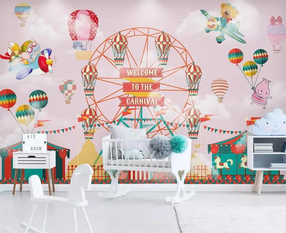 Diantu Mural wallpaper cartoon hot air balloon circus background children room boy girl bedroom background mural 3d wallpaper