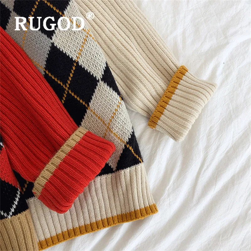 RUGOD, винтажные, модные, женские, рождественские кардиганы, пэчворк, Аргайл, в клетку, вязаный свитер, модный, женский, Повседневный, зимнее пальто