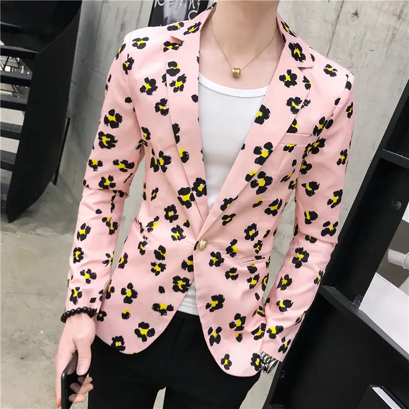 2019 Autumn Men's Fashion Floral Small Suit Men's Slim Nightclub Hair Stylist blazer Men's Single Button Casual Suit Jacket