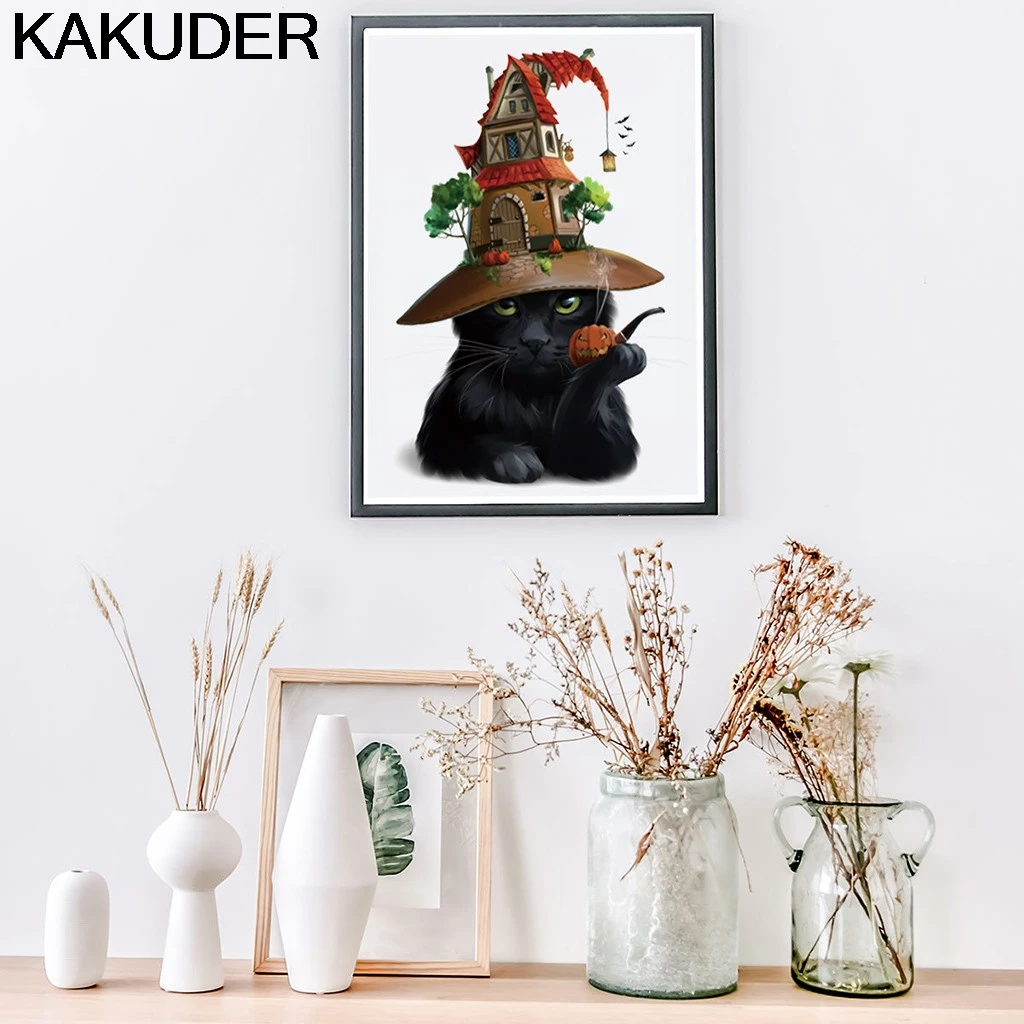 KAKUDER Наклейки на стены для празднования Хэллоуина с изображением черного кота со