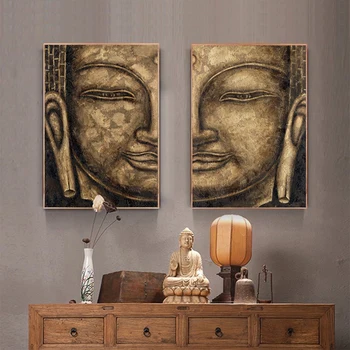 

Buddhism Wall Art Oil Painting Gray 2 Panel Posters and Prints on Canvas Buddha Art Picture for Living Room Home Decoration