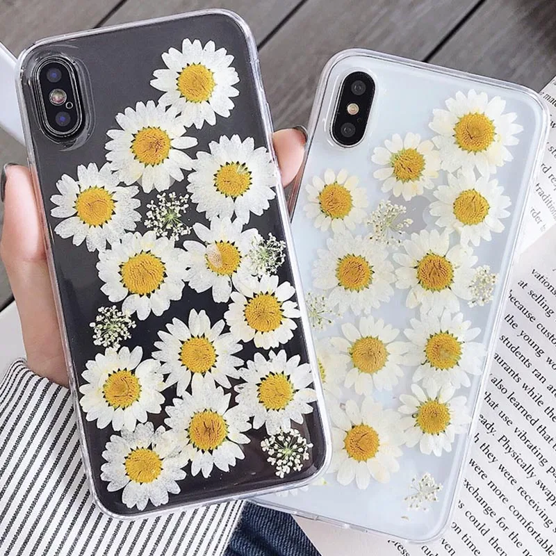 

Transparent Dried Real Flower Handmade Clear Pressed Phone Case For iPhone 6 6S 7 8 Plus X XS Max XR Case Soft TPU Back Cover