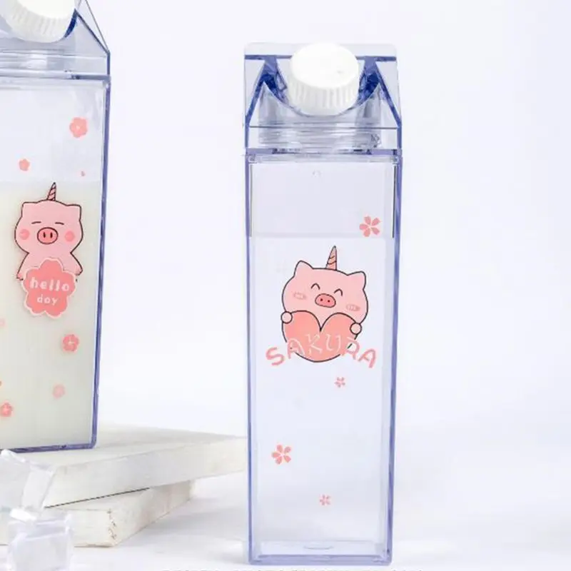 Portable Water Bottle Milk Storage Sakura-Print Strawberry-Print Sports Drinking Clear Cup For Home School Office#905