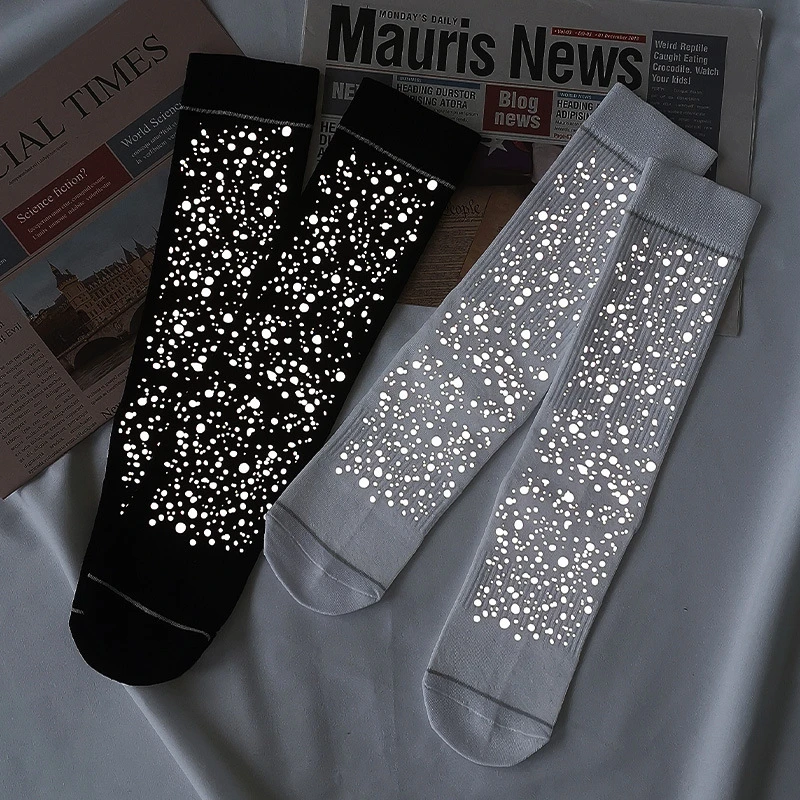 bed socks for women Fashion Reflective Cotton Stockings Crew Women Girl Night Luminous Hip Hop Cool Street-wear Dot Printing Glitter Tube Socks Men cashmere socks women