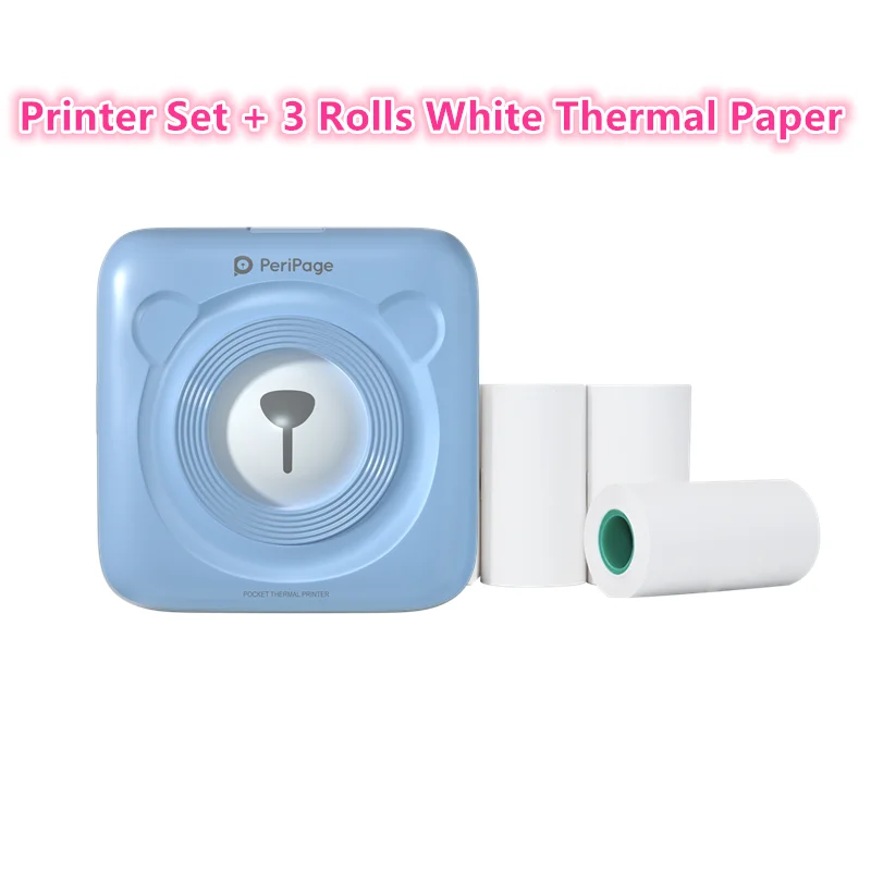 Printer add 3 rolls Free lightning delivery PeriPage 304DPI Mini Bluetooth Printer Photo Portable Photo Picture Printer for Mobile Phone iOS Android - Цвет: Printer add 3 rolls