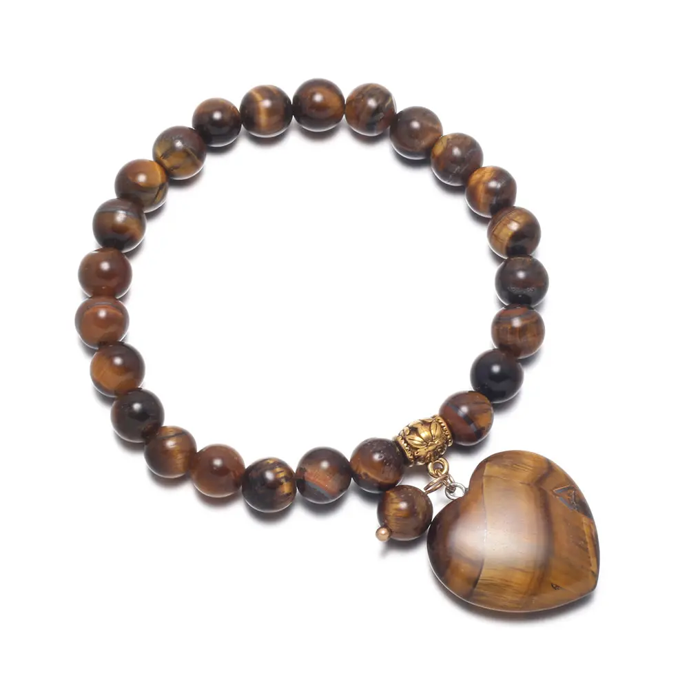 tiger eye Браслет подарок натуральный камень Бусины Роза кварца браслеты кулон аметисты ювелирные изделия для женщин браслеты длина 18,5 см - Окраска металла: tiger eye