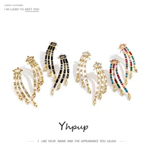 Yhpup, модный бренд, стеклянные Кристальные серьги-гвоздики, роскошные свадебные ювелирные изделия для невесты, для женщин, стразы, аксессуары, цинковый сплав, Brincos