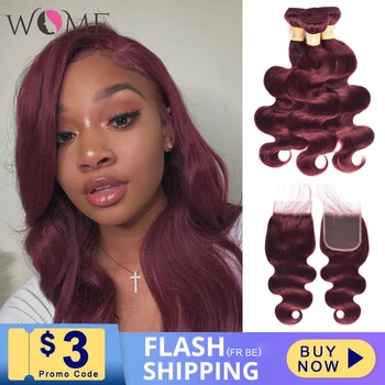 

WOME Brazilian Body Wave Bundles With Closure Pre-colored Omber Human Hair 3 Bundles With Closure Middle Ratio Non-remy 27/99j