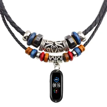 

Necklace For Xiaomi Mi Band 3/4/5 Bracelet DIY Silicone Knitted vintage jewelry pendant adjustable leather rope mi band 5 strap