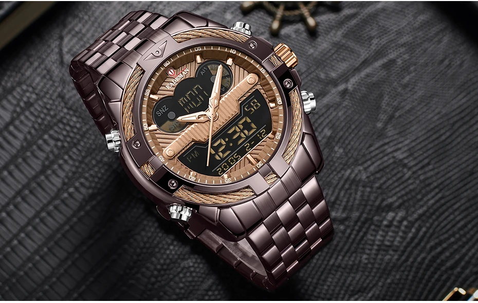 KADEMAN Gold Watch Men Dual Display Wristwathes Stainless Steel Digital Quartz Sport Men's Watches 2021 Luxury Brand Waterproof