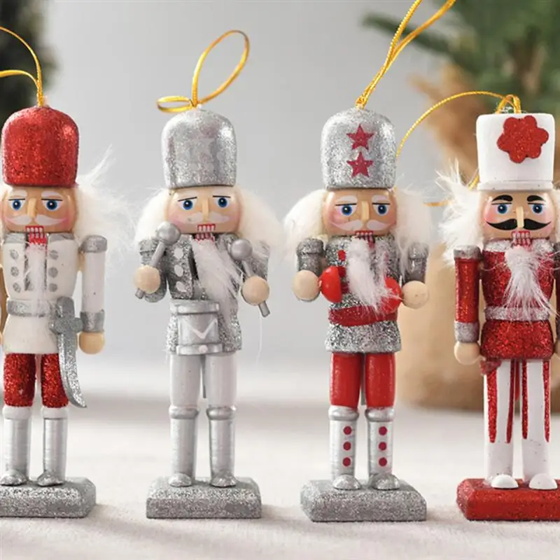 1 Set=5pcs Christmas Wooden Decor Handmade Christmas Miniature Miniature Children&rsquo;s Toyscracker Pendant Creative Glittering
