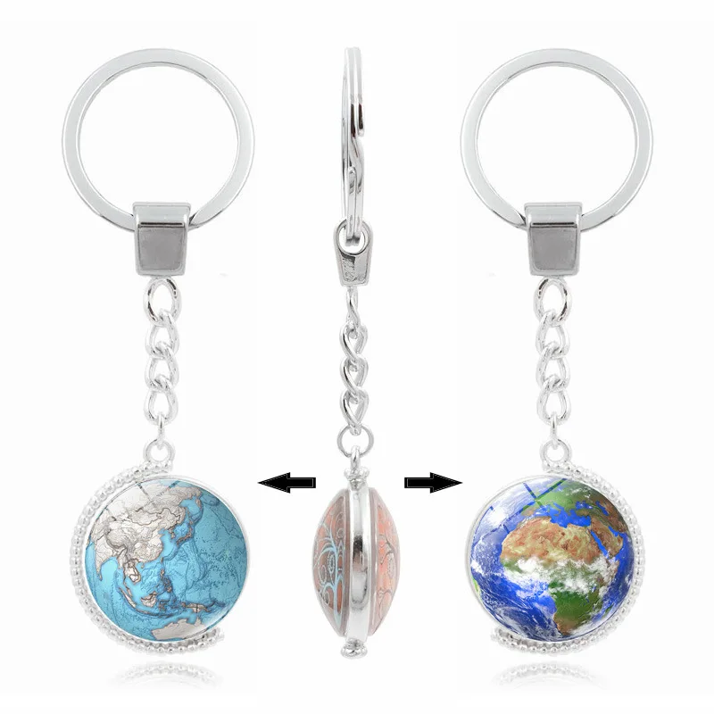 

Retro World Map Double-Sided Spinning Time Gem Key Cap Pendant Alloy Key Ring
