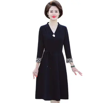 

Autumn elegant women's V-neck dress personality stitching Slim solid color dress dress fashion female long-sleeved dress B257