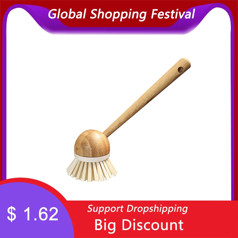 Pot Dish Bowl Brush Washing Cleaning With Wooden Bamboo Long Handle Tool Kitchen Hanging #EW | Дом и сад