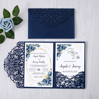 

1pcs Elegant Flower Laser Cut Wedding Cards Glitter Shining Invitation Pocket for Wedding with Envelope