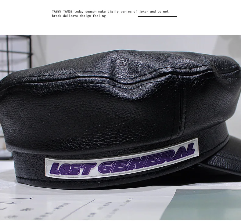 H7600 Women Black Beret Hat Men Spring Autumn PU Leather Thin Navy Berets Cap European American Retro Casual Short Eave Caps