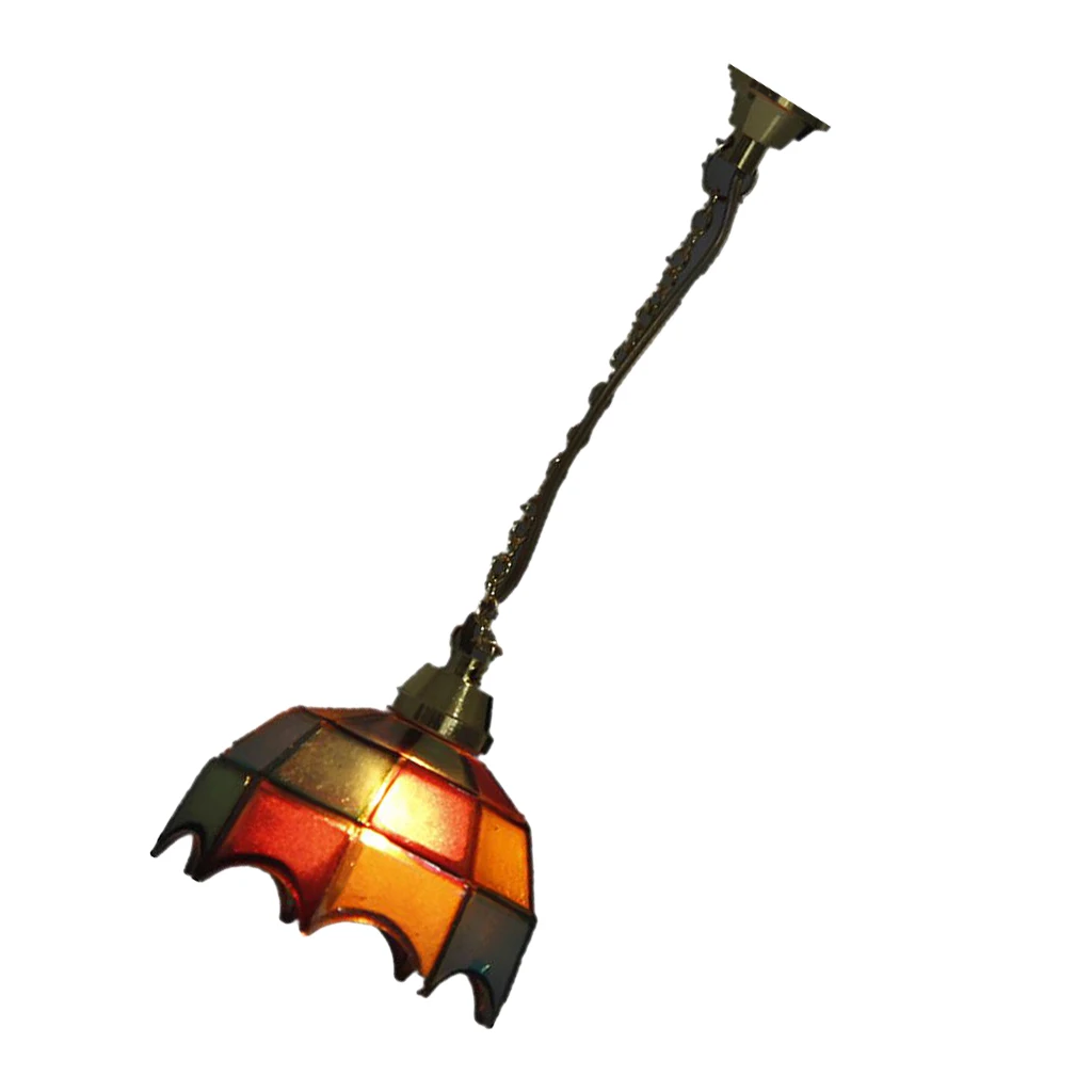 Dolls House Miniature Vintage MULTI-COLOR SHADE Hanging Lamp Ceiling Light 12V