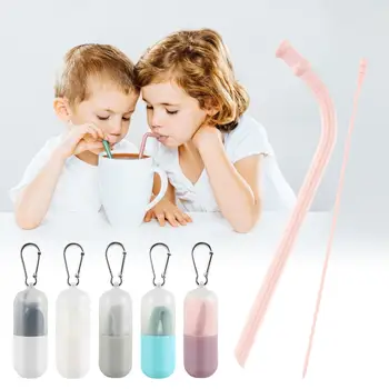 

3Pcs/Set Silicone Straws Reusable Collapsible Elbow Straw with Case and Cleaning Brushes for Travel Office Party Favor 30E