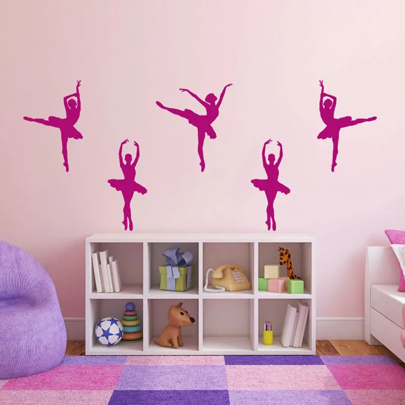 Set Of 5 Ballerina Wall Stickers Ballet Dancer Decals Vinyl Home Decor For Girls Bedroom Dancing Room Dance Studio Murals 3829