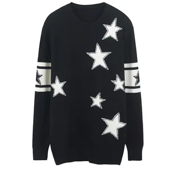 

Women Sweater Loose Star Jacquard Knitted Pullovers Striped Top Long Sleeve Jumper Oversized Knitwear Autumn Winter