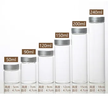 

24PCS 50/90/120/150/200/240ml Glass Bottles With Gold/Silver Cap Transparent Empty Food Spice Glass Vials Jars Wedding Decor