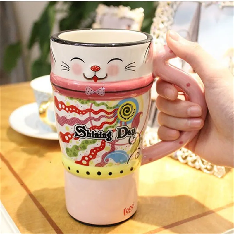 500 мл 3D мультяшная керамическая чашка с рисунком кота, кружка для кофе, молока, чая, завтрака, для дома, офиса, коллекционные чашки, праздничные подарки для детей