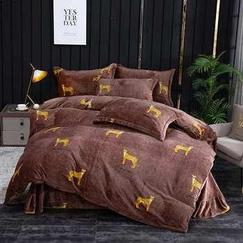 

3pcs/4pcs FedEx UPS Flannel Home Bedding Set Coral Set Pillowcase Velvet Fleece Bed Queen Linen Bedclothes King Size