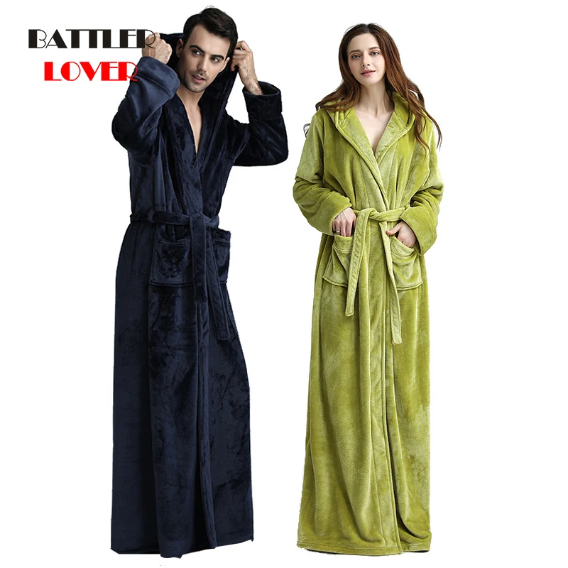 Winter Thick Warm Female Coral Fleece Kimono Robe Lovers Couple Nightgown Bath Gown Sleepwear Men Large Nightwear Sleepwears