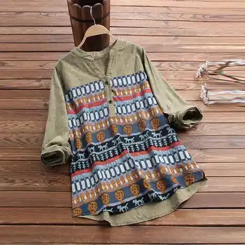 

ZANZEA Women's Printed Shirts 2020 Spring Casual Blouse Long Sleeve Blusas Female O Neck Patchwork Blusa Plus Size Tunic 5XL