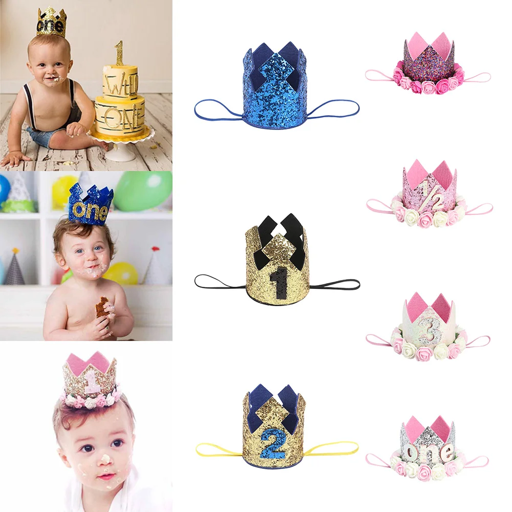 

Toddler Birthday Hats One First Baby Birthday Hat Sequins Princess Crown Cap Girls Birthday Party Accessories For 1-3 Years Old