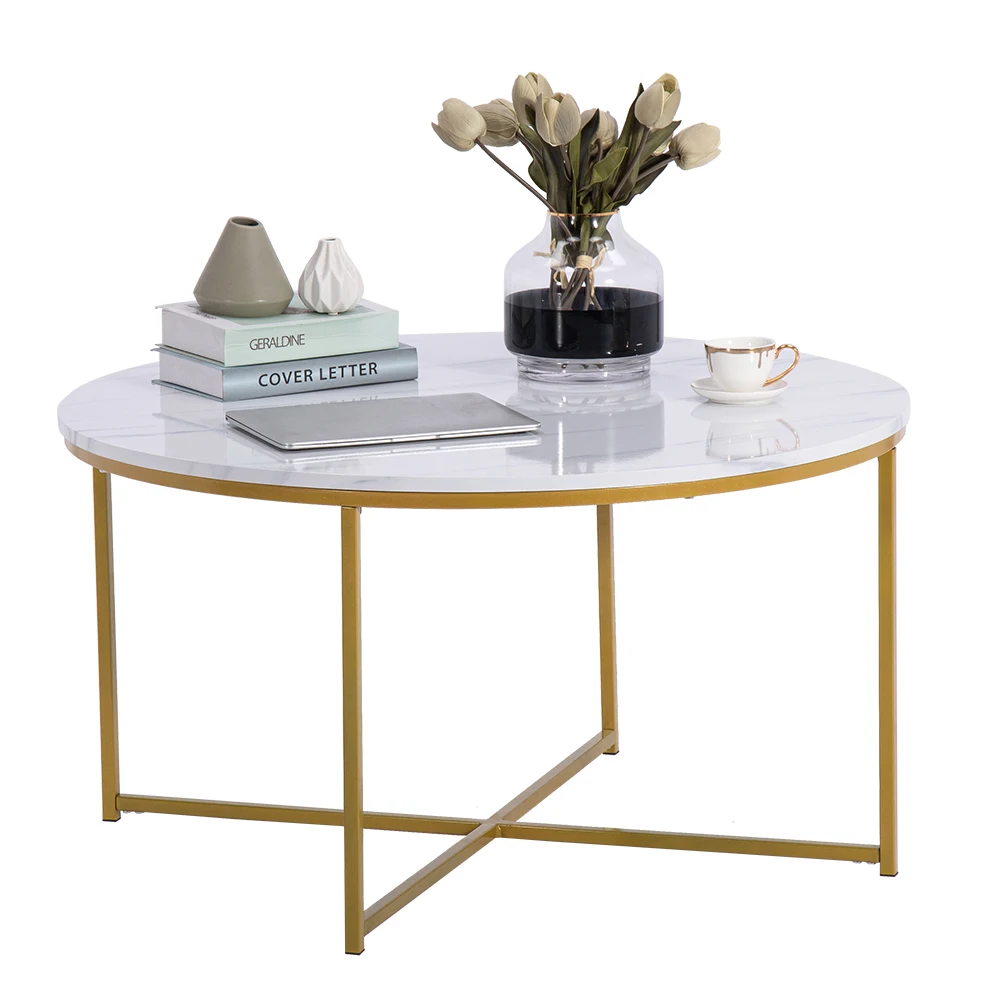 

Two Colors [90x90x48.5cm] Marble Simple Round Coffee Table Side Table